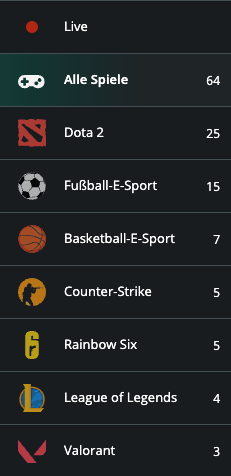 1bet Schweiz eSports Auswahl