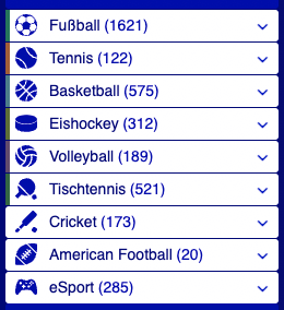 Das Paripesa Sportwettenangebot kannst du in der linken Bildschirmhälfte finden.