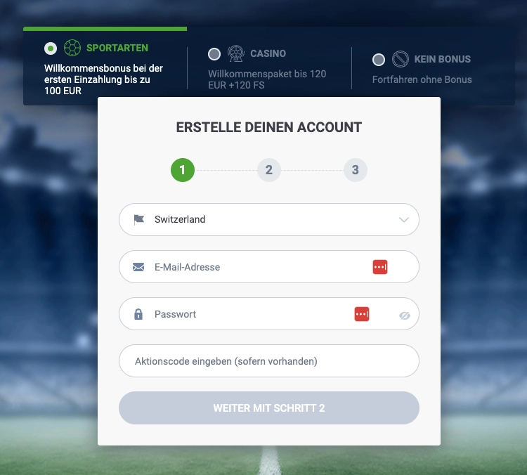 Du kannst den 20bet Sportwetten Bonus bei der Anmeldung auswählen.