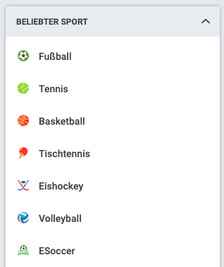 20bet Sportwetten Auswahl