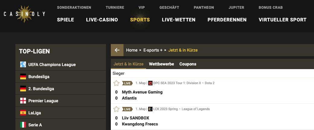 Casinoly Sporwetten Angebot