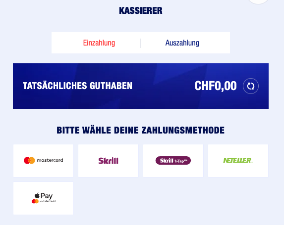 BankonBet Schweiz Einzahlung