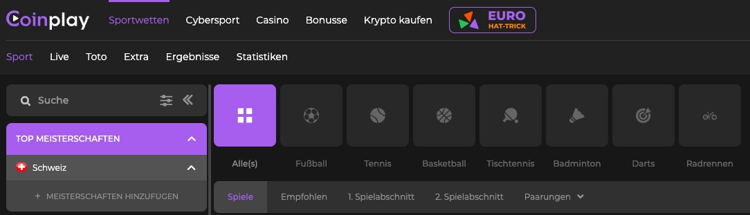 Coinplay Schweiz Sportwetten