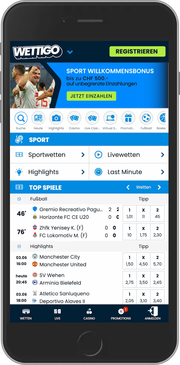 Wettigo Schweiz Bonus Mobile Ansicht
