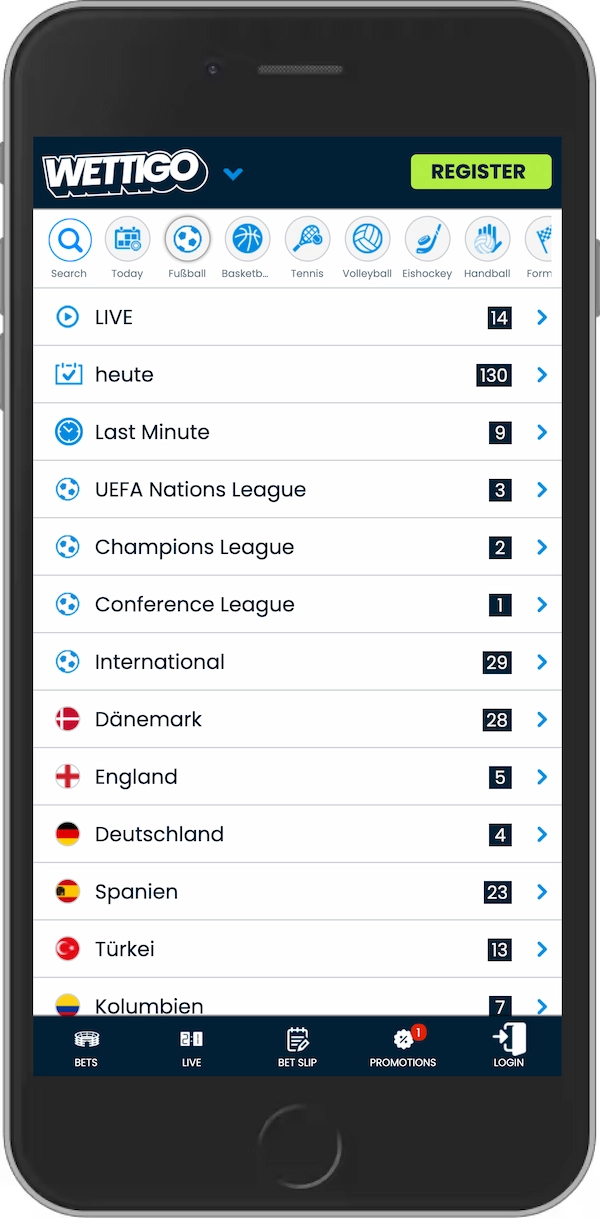 Wettigo Sportwetten Mobile Ansicht