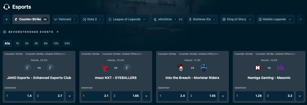 Vor allem das eSport-Wetten-Angebot bei Rollino Schweiz ist riesig