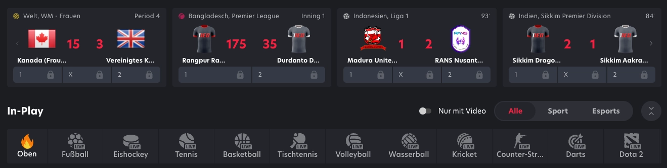 1RED Schweiz Live Wetten