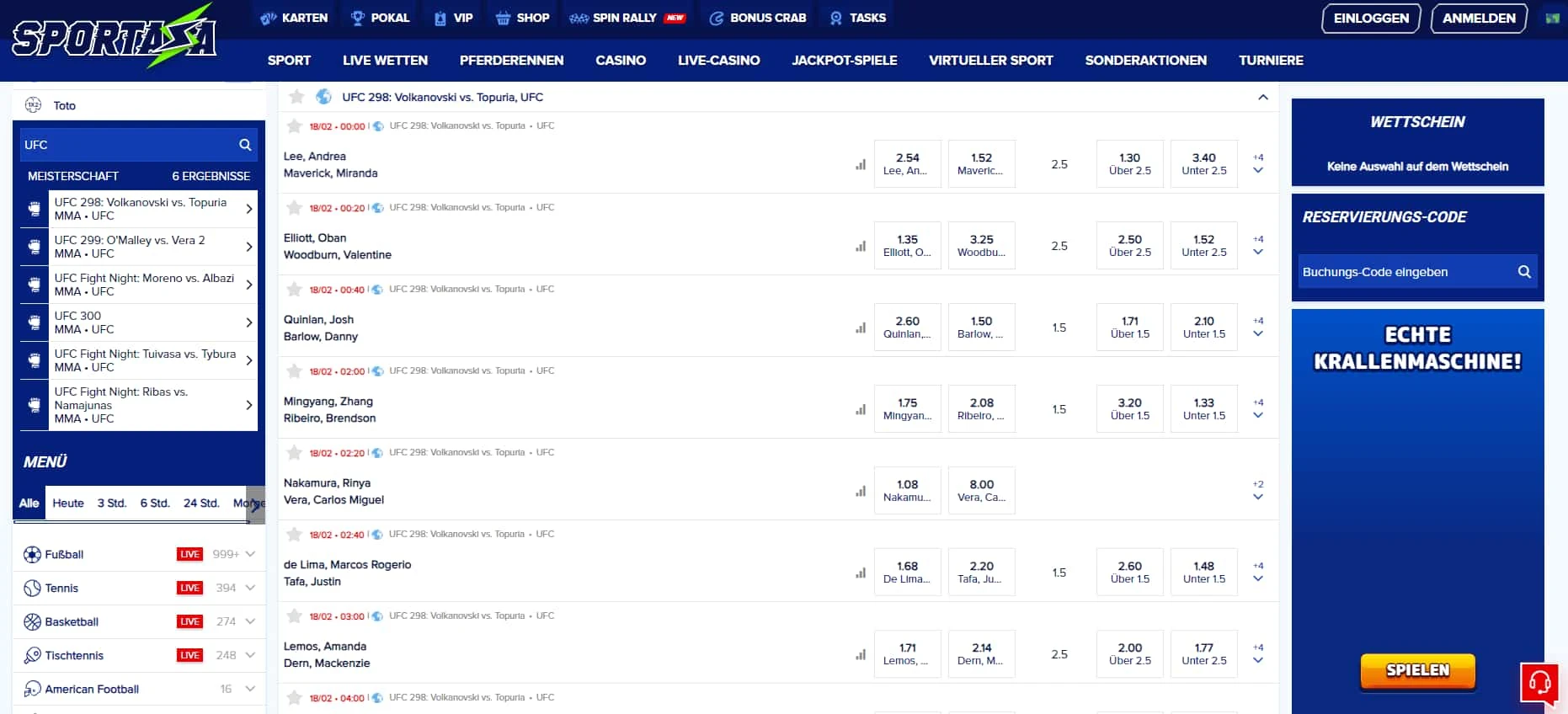 Sportaza UFC Wetten