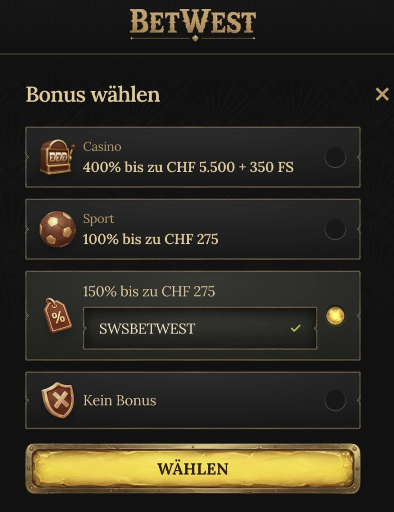 BetWest Bonuscode